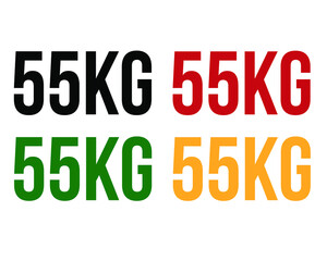 55kg text. Vector with value in kilograms black, red, green and orange on white background.