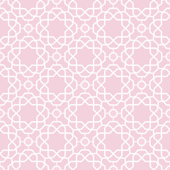 Seamless background for your designs. Modern pink and white ornament. Geometric abstract pattern