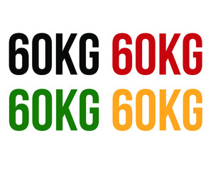 60kg text. Vector with value in kilograms black, red, green and orange on white background.