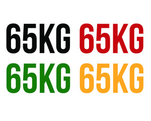 65kg text. Vector with value in kilograms black, red, green and orange on white background.