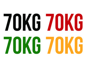 70kg text. Vector with value in kilograms black, red, green and orange on white background.