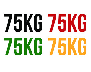 75kg text. Vector with value in kilograms black, red, green and orange on white background.