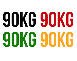 90kg text. Vector with value in kilograms black, red, green and orange on white background.