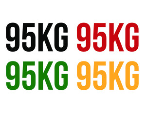 95kg text. Vector with value in kilograms black, red, green and orange on white background.
