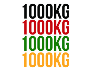1000kg text. Vector with value in kilograms black, red, green and orange on white background.