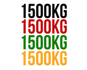 1500kg text. Vector with value in kilograms black, red, green and orange on white background.