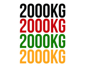 2000kg text. Vector with value in kilograms black, red, green and orange on white background.