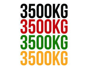 3500kg text. Vector with value in kilograms black, red, green and orange on white background.
