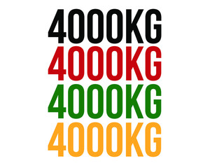 4000kg text. Vector with value in kilograms black, red, green and orange on white background.