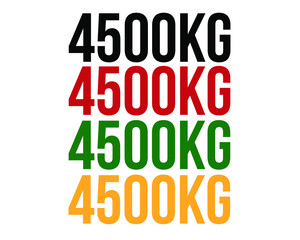 4500kg text. Vector with value in kilograms black, red, green and orange on white background.