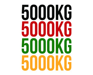 5000kg text. Vector with value in kilograms black, red, green and orange on white background.
