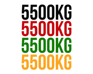 5500kg text. Vector with value in kilograms black, red, green and orange on white background.