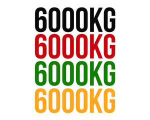 6000kg text. Vector with value in kilograms black, red, green and orange on white background.