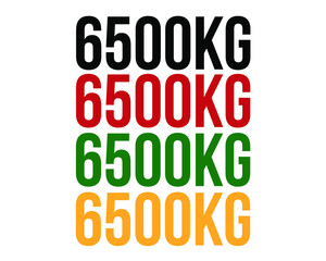 6500kg text. Vector with value in kilograms black, red, green and orange on white background.