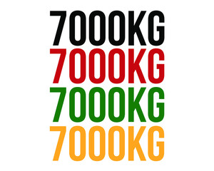 7000kg text. Vector with value in kilograms black, red, green and orange on white background.