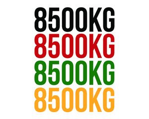 8500kg text. Vector with value in kilograms black, red, green and orange on white background.