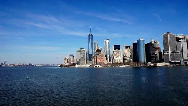 View from Staten Island ferry on Manhattan, New York, USA