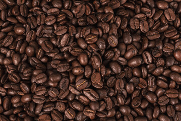 Texture surface pattern background of roasted coffee beans, Before being ground into a coffee drink for people like