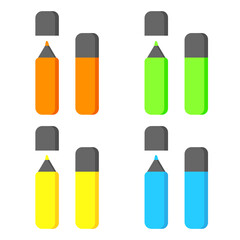 Colorful markers. jpg image. Set of markers on a light background. colored markers. Icon markers. jpeg image illustration.Isolated rainbow of colorful pen markers.
