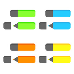 Colorful markers. jpg image. Set of markers on a light background. colored markers. Icon markers. jpeg image illustration.Isolated rainbow of colorful pen markers.
