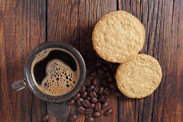Oat cookies and cup of coffee