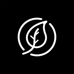 logo leaf circle , logo line leaf abstract , Leaf or plant logo in simple line