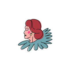 Minimalist portrait of a woman in vector. Depiction of lady with brown hair. A woman in an eccentric theatrical manner.