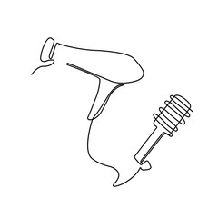 One line hair dryer illustration. Line art minimalistic drawing design vector