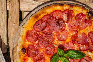 Pizza with pepperoni sausage