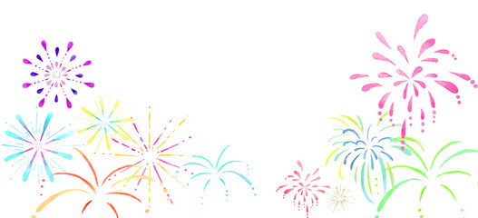 水彩で描いた花火のフレームイラスト