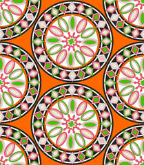 Abstract Geometric Trendy Fashion Contemporary Pattern Seamless Scarf Style Circles Diamonds Vector Design Perfect for Allover Fabric Print