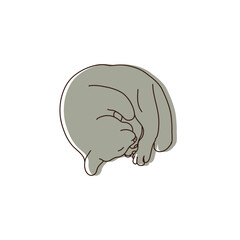 Vector illustration of sleeping animal. Depiction of grey cat. Minimalist drawing of pet.
