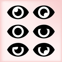 Vector illustrations of eyes. Eye front view, eyes icons