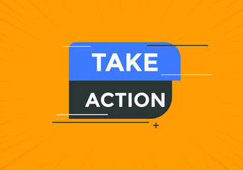 Take Action text social media banner promotion. Take Action label colorful