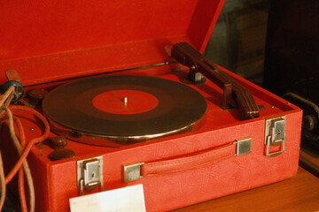 Old vintage radio (gramophone) with vinyl record player