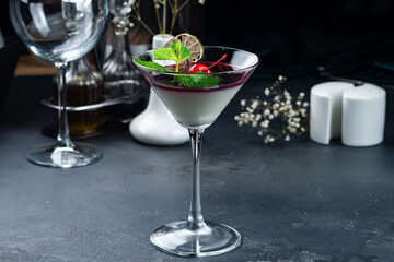 Pannacotta, Panna Cotta, Italian dessert in a glass. Milk dessert for breakfast. Proper nutrition