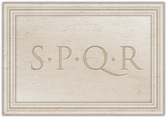 Marble plaque with ancient Latin letters S.P.Q.R., Senatus Populus Quirites Romani, illustration