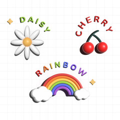 3D Daisy, Cherry, Rainbow Vectors