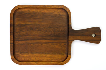 Wooden tray isolated on white background.