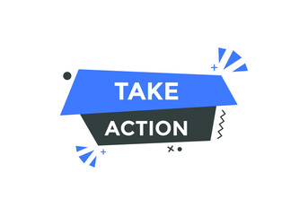Take Action text social media banner promotion. Take Action label colorful