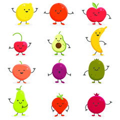 vector set of cute cartoon fruits and berries with different emotions © Ekaterina