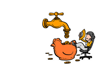 Relax asianbusiness woman getting passive income. Cartoon vector illustration design