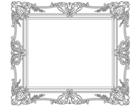 Decorative frame for coloring book. Handcrafted illustration with classic antique framework.	