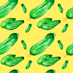 Sliced cucumber green vegetables watercolor seamless pattern