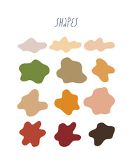 Vector collection of different shapes in natural shades. Abstract shapes for decoration.  Figures illustration set.
