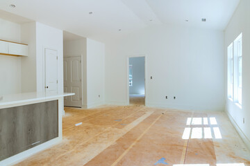 Assembly and installation of modern kitchen cabinets on new house