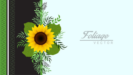 foliage cover vector template with sunflower and leaves