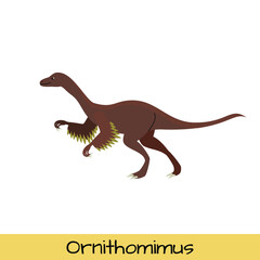 Ornithomimus dinosaur vector illustration isolated on white background.