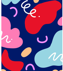 Colorful vector with different shapes and lines. Abstract background with red, pink, blue, yellow and navy.