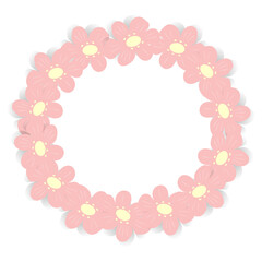 Abstract circle frame with an image of flowers in trendy pink color. Copyspace. Template. Lifestyle.